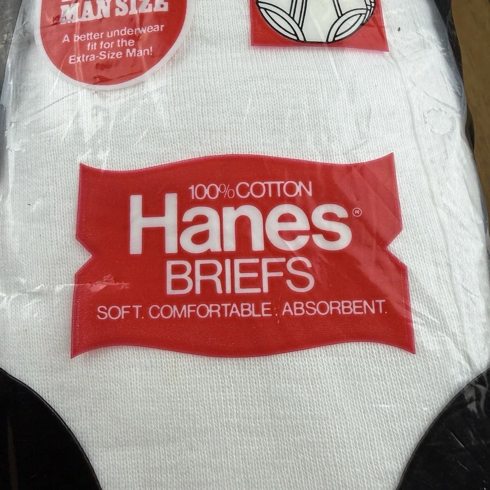 Vintage 1977 White‎ Hanes Briefs Waist 48 100% Cotton USA 3 Pk  New